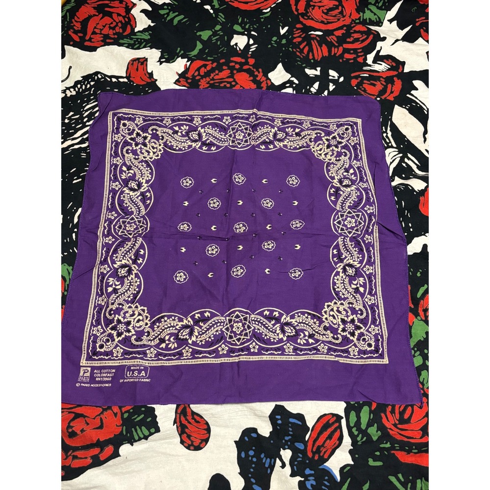 vintage Paris Accessories Purple Paisley Bandana Cotton USA Made